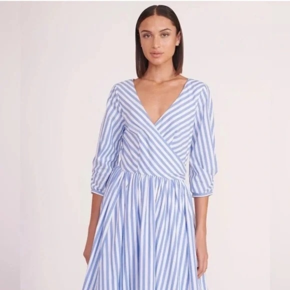 STAUD Jodie Striped Wrap Midi-Dress, S, NWT - Picture 3 of 8